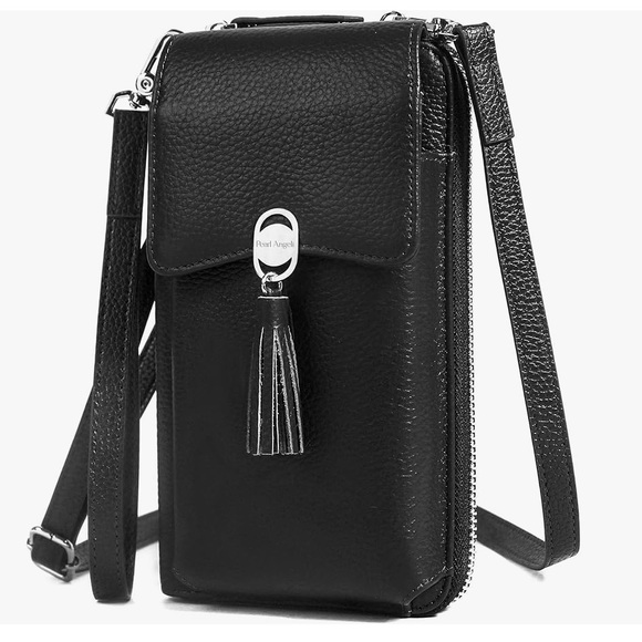 Black Leather Crossbody Cell Phone Wallet NWOT. - Picture 1 of 9